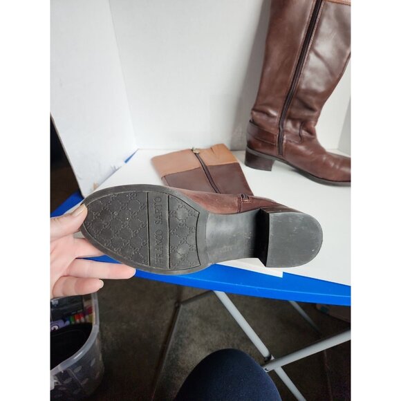 Franco Sarto Chipper Tall Black Brown Leather Riding Boots 7 Embossed Crest - Picture 4 of 7